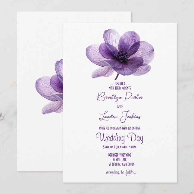 Superbe Faire-part de mariage de fleurs violettes (Devant / Derrière)