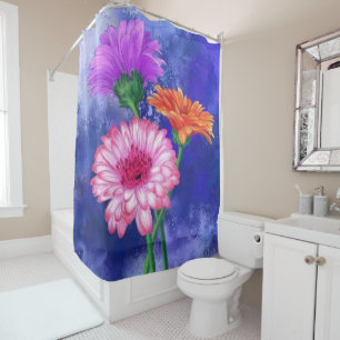 Superbe rideau de douche à trois couleurs Gerberas