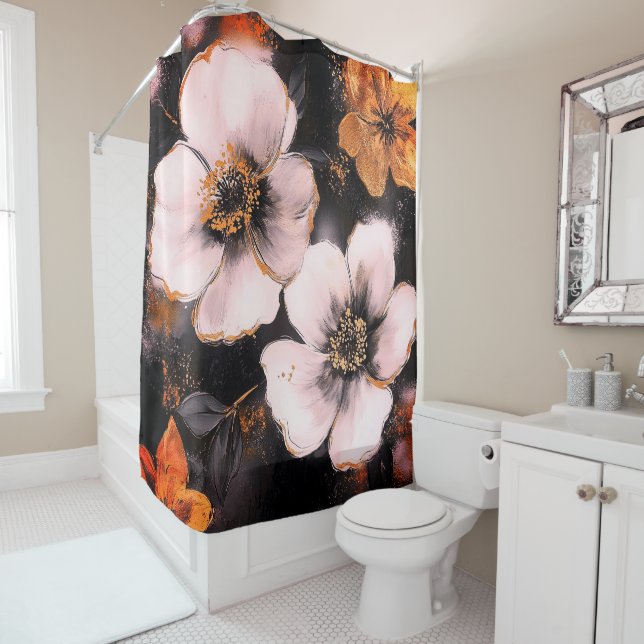 Superbe rideau de douche fleuri (En situation)