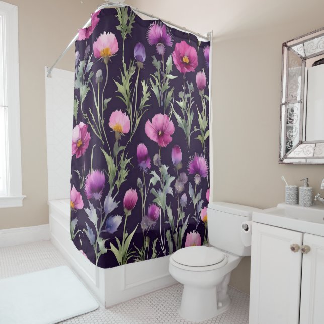 Superbe rideau de douche fleuri (En situation)
