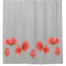 Superbe rideau de douche gris et rouge à fleurs