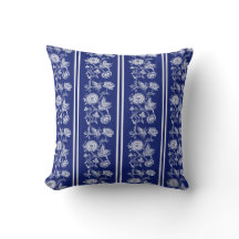 Superbe Royal Blue Floral Motif chinois Coussin