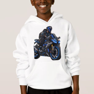 Superbe sweat à capuche sport moto bleu pour enfan