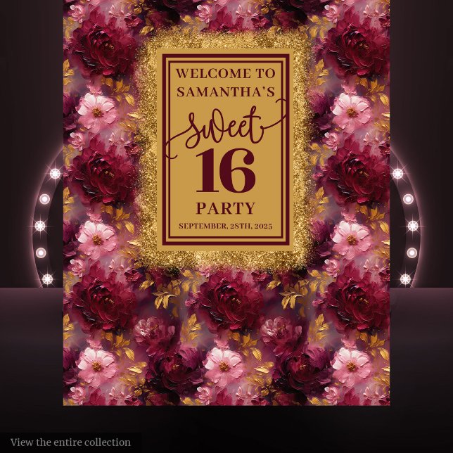 Superbe Tapisserie Sweet 16 Broussaillée Bourgogne (Gorgeous Sweet 16 Blush Burgundy Gold Tapestry)