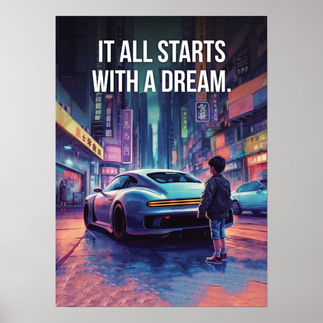 Supercar Motivation - Cyberpunk, Hustle, Erfolg Poster (Vorne)
