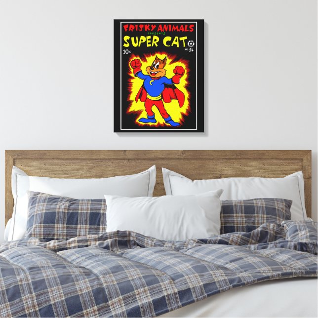 SuperCat Comic Canvas Print Leinwanddruck (Insitu (Schlafzimmer))