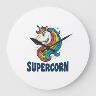 Supercorn Einhorn Vintage Gravur T-Shirt Design Große Wanduhr