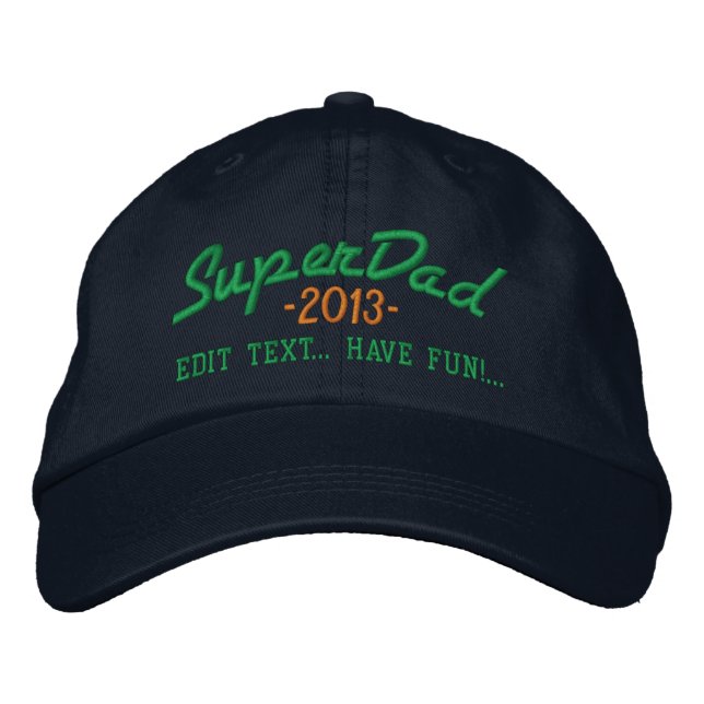 Superdad Edit Text und YEAR Super VATER Bestickte Kappe (Vorderseite)