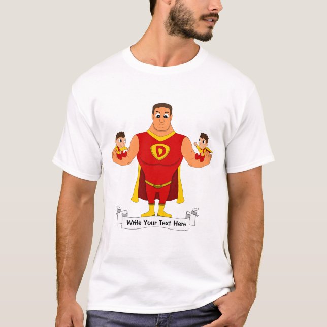 Superdad mit Zwillingen - Cartoon T-Shirt (Vorderseite)