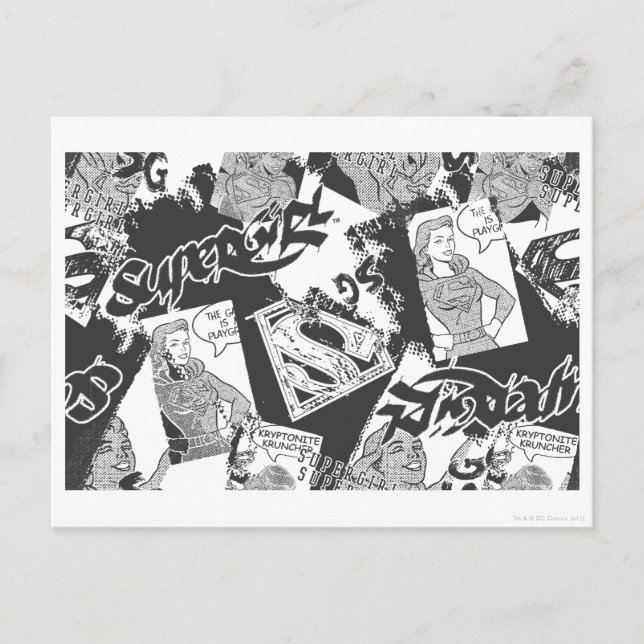 Supergirl Black and White Collage Postkarte (Vorderseite)