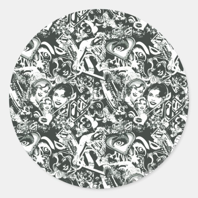 Supergirl Black and White Collage Runder Aufkleber (Vorderseite)