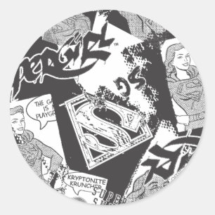 Supergirl Black and White Collage Runder Aufkleber