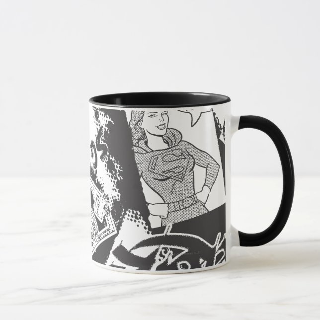 Supergirl Black and White Collage Tasse (Rechts)