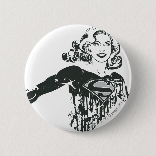 Supergirl Black and White Zeichnend 1 Button (Vorderseite)