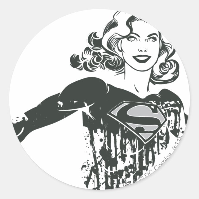 Supergirl Black and White Zeichnend 1 Runder Aufkleber (Vorderseite)