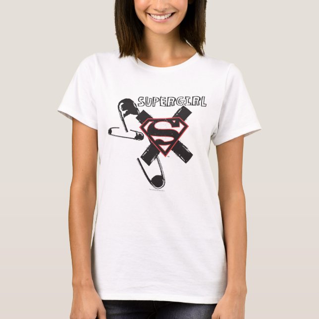 Supergirl Black Safety Buttone T-Shirt (Vorderseite)