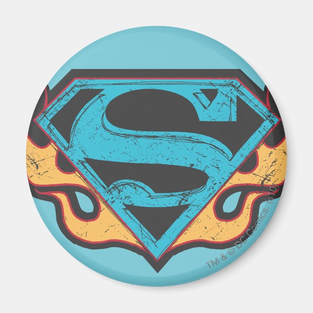 Supergirl Blue Logo mit Flammen Magnet (Vorne)