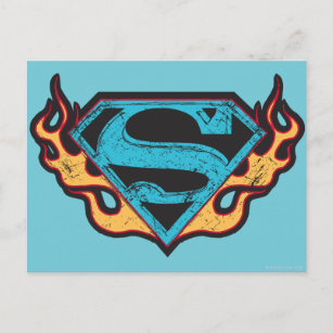 Supergirl Blue Logo mit Flammen Postkarte