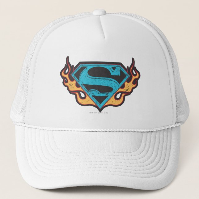 Supergirl Blue Logo mit Flammen Truckerkappe (Vorderseite)