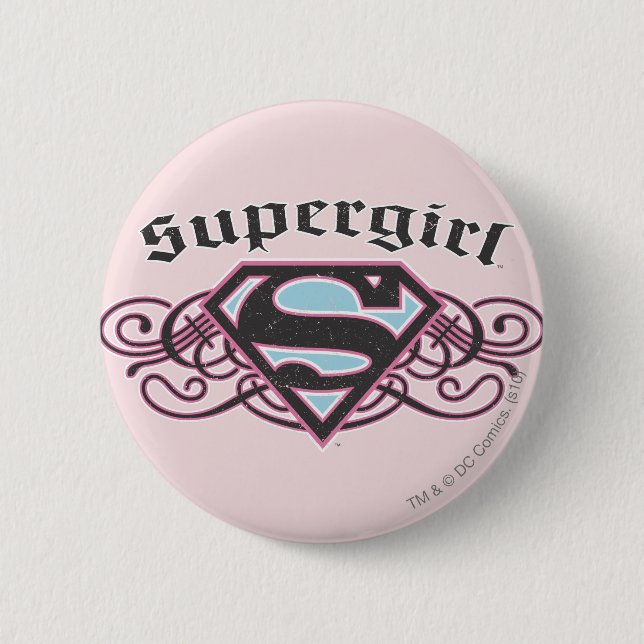 Supergirl Button Strips Schwarz und Rosa (Vorderseite)
