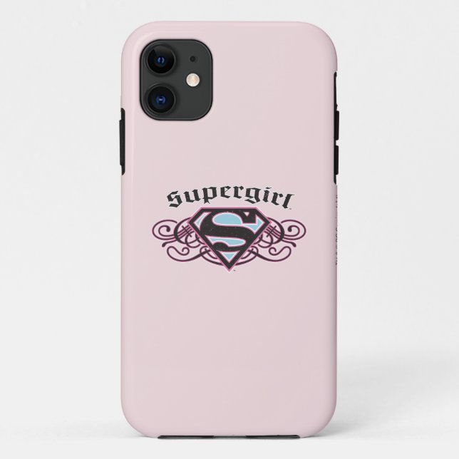 Supergirl Button Strips Schwarz und Rosa Case-Mate iPhone Hülle (Rückseite)