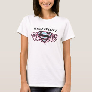 Supergirl Button Strips Schwarz und Rosa T-Shirt