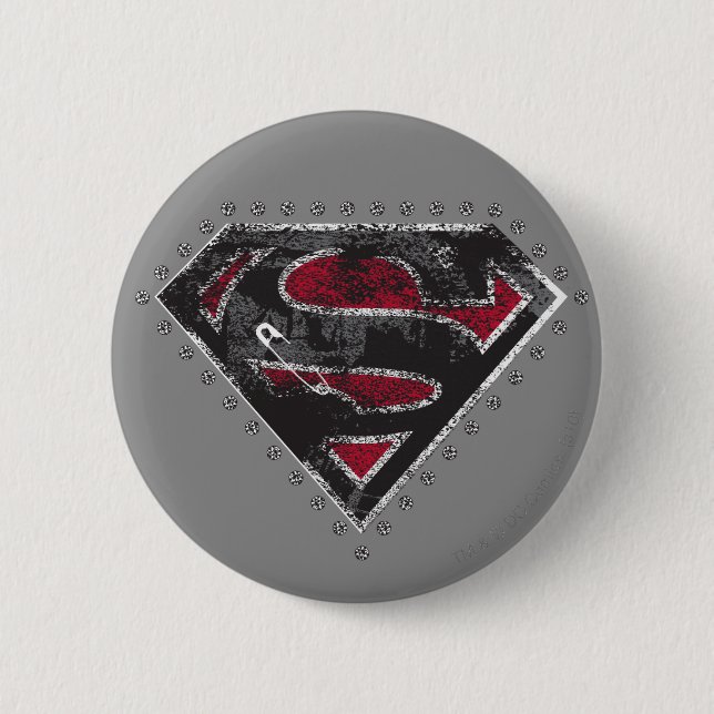 Supergirl Distressed Logo Schwarz und Rot Button (Vorderseite)