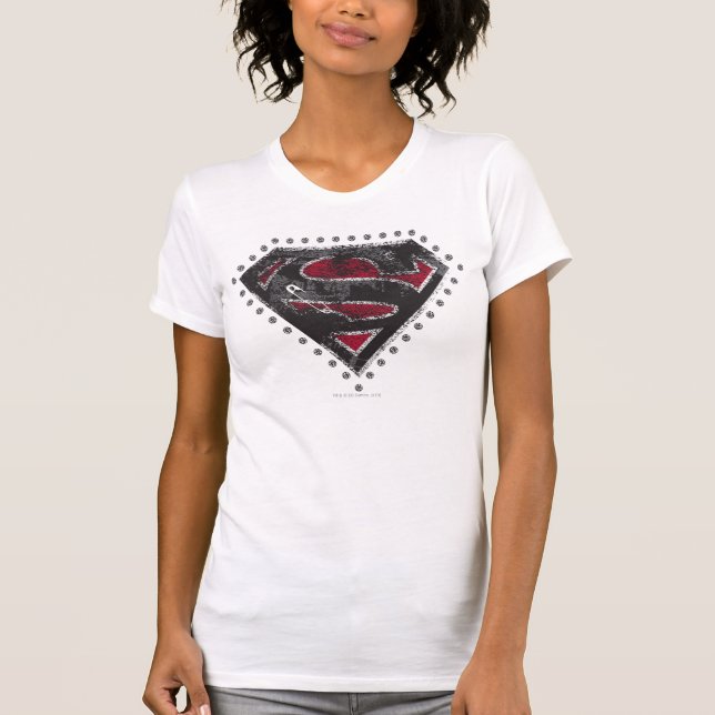 Supergirl Distressed Logo Schwarz und Rot T-Shirt (Vorderseite)