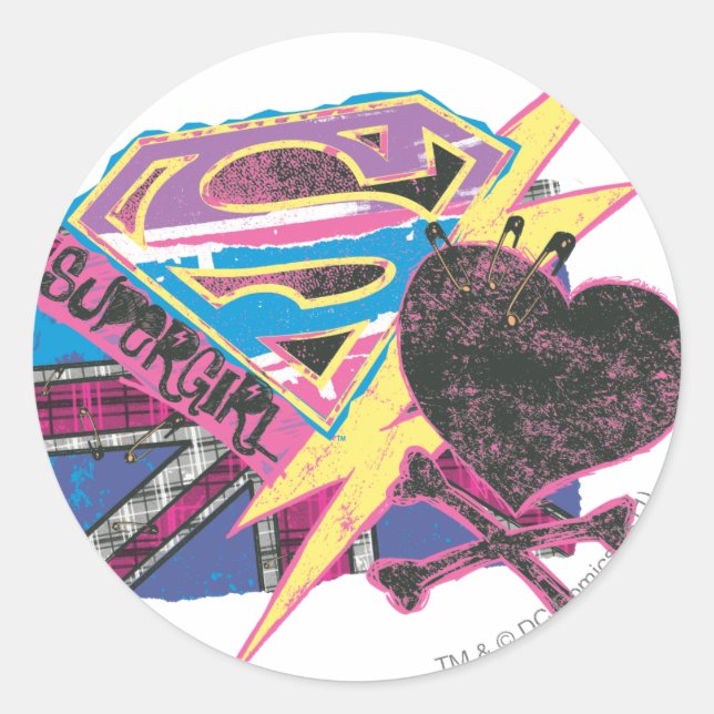 Supergirl Flagge und gekreuzte Knochen Runder Aufkleber (Vorderseite)