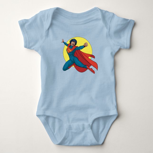 Supergirl Fliegen in Blue Anzug Baby Strampler (Vorderseite)