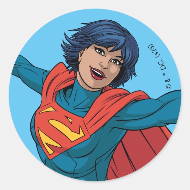 Supergirl Fliegen in Blue Anzug Runder Aufkleber (Vorderseite)