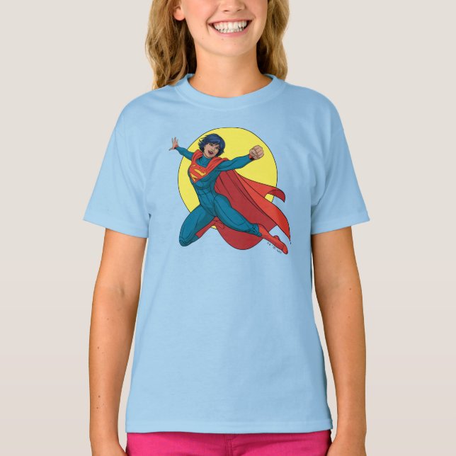 Supergirl Fliegen in Blue Anzug T-Shirt (Vorderseite)