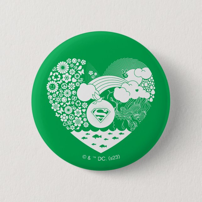 Supergirl Floral Peace Heart Graphic Button (Vorderseite)