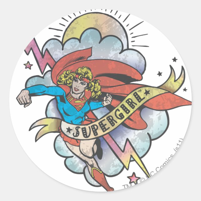Supergirl Flying Lightning Tattoo Runder Aufkleber (Vorderseite)