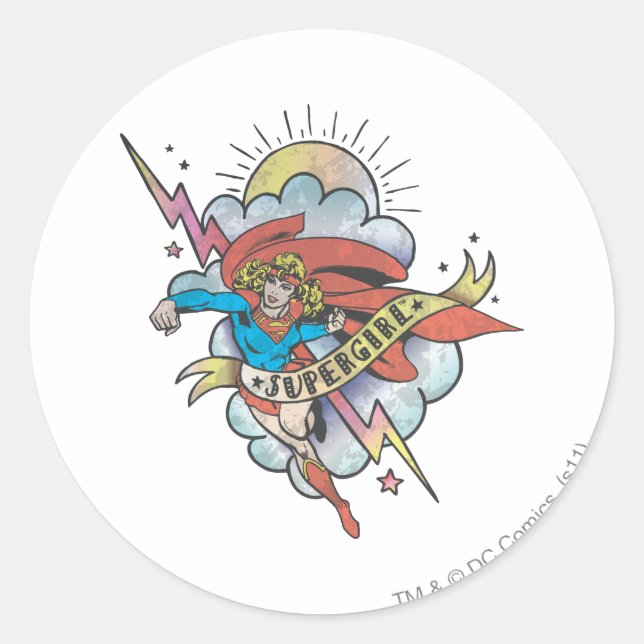 Supergirl Flying Lightning Tattoo Runder Aufkleber (Vorderseite)