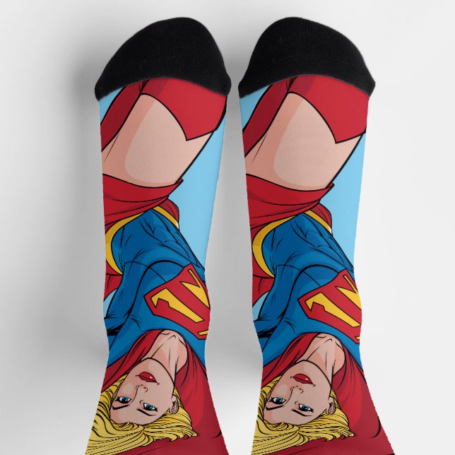 Supergirl Flying Up Illustration Socken (Oben)