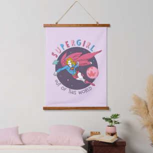 Supergirl Flying Up Illustration Wandteppich Mit Holzrahmen