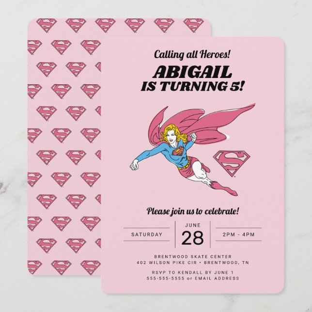 Supergirl Girls Einladung (Vorne/Hinten)