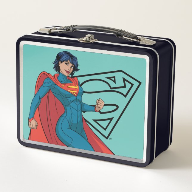 Supergirl Hovering in Blue Anzug Metall Brotdose (Vorderseite)