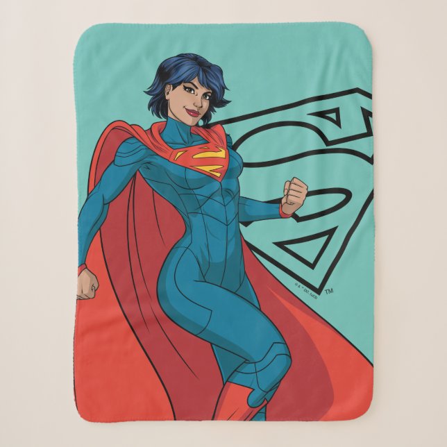 Supergirl Hovering in Blue Anzug Sherpadecke (Vorderseite)