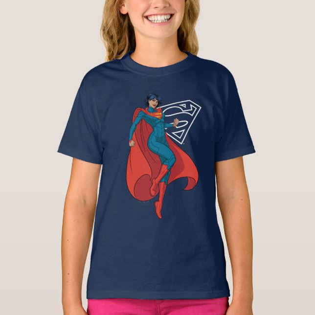 Supergirl Hovering in Blue Anzug T-Shirt (Vorderseite)