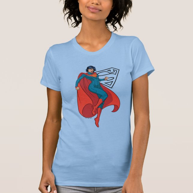 Supergirl Hovering in Blue Anzug T-Shirt (Vorderseite)