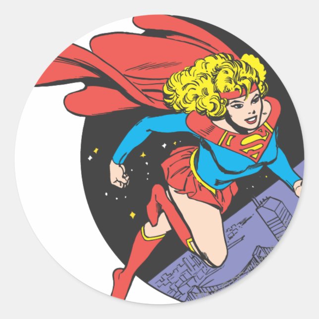 Supergirl Leaps in Space Runder Aufkleber (Vorderseite)