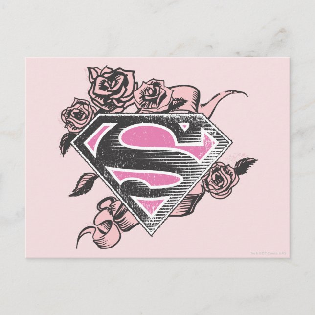 Supergirl-Logo mit Rose Postkarte (Vorderseite)