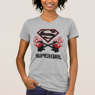 Supergirl Logo-Schwarz-lodernde Gitarren T-Shirt