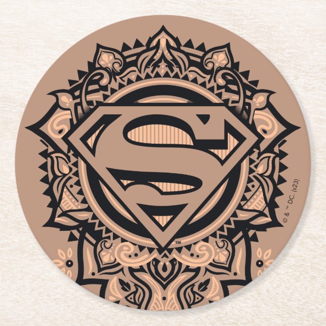 Supergirl Mandala Graphic Runder Pappuntersetzer (Vorderseite)