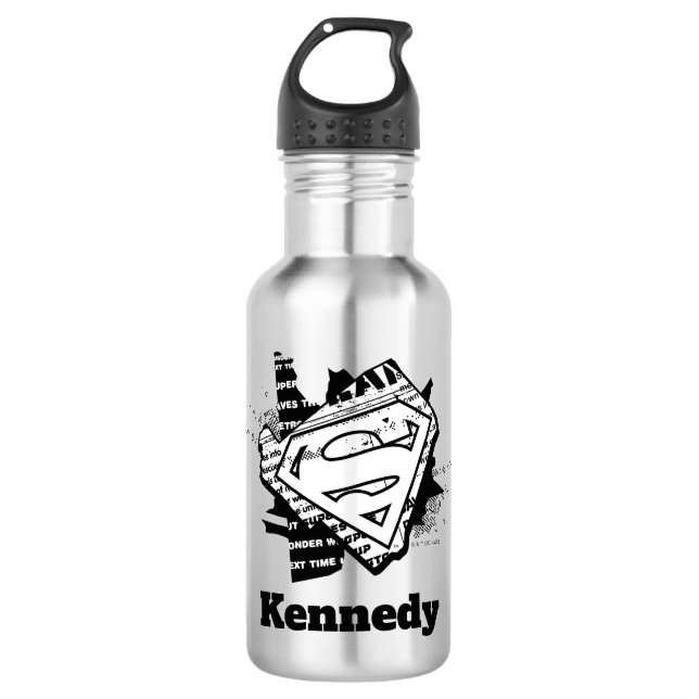 Supergirl Newsprint S-Shield Edelstahlflasche (Vorderseite)