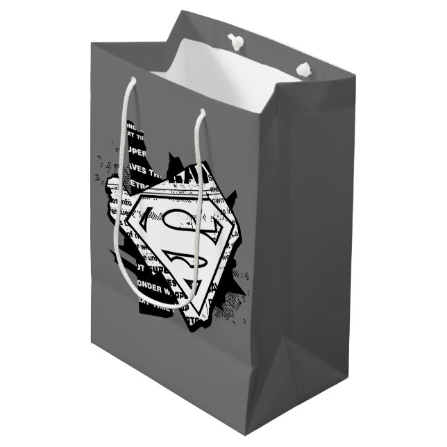 Supergirl Newsprint S-Shield Mittlere Geschenktüte (Vorderseite Schrägansicht)