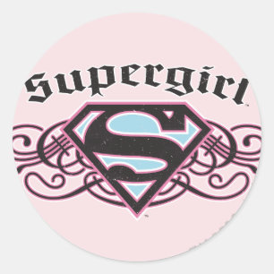 Supergirl Pin Strips Black and Pink Runder Aufkleber
