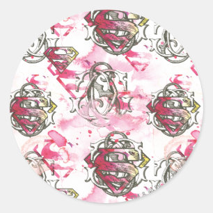 Supergirl Pink Ink Pattern Runder Aufkleber